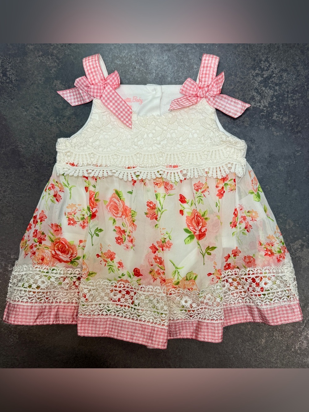 Nannette Baby 0-3M Floral Lace Gingham Bubble Dress Romper